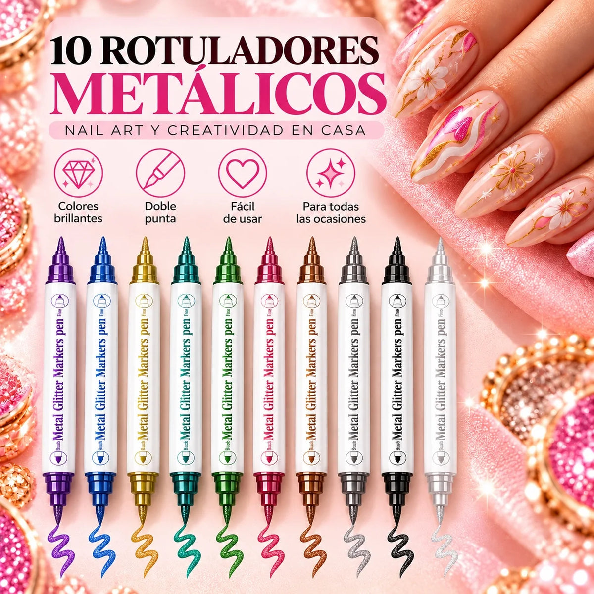 10 Rotuladores de Nail Art 3D