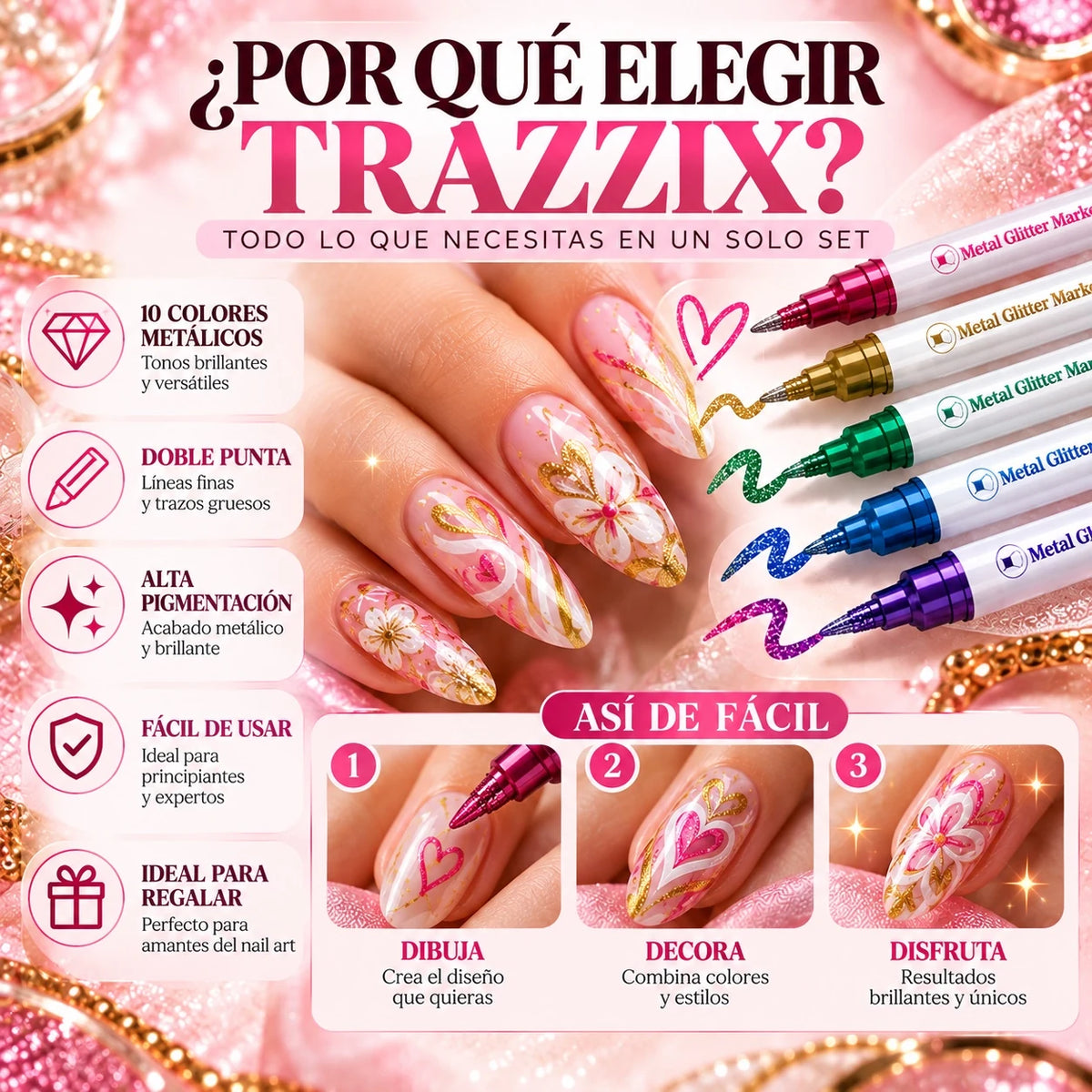 10 Rotuladores de Nail Art 3D
